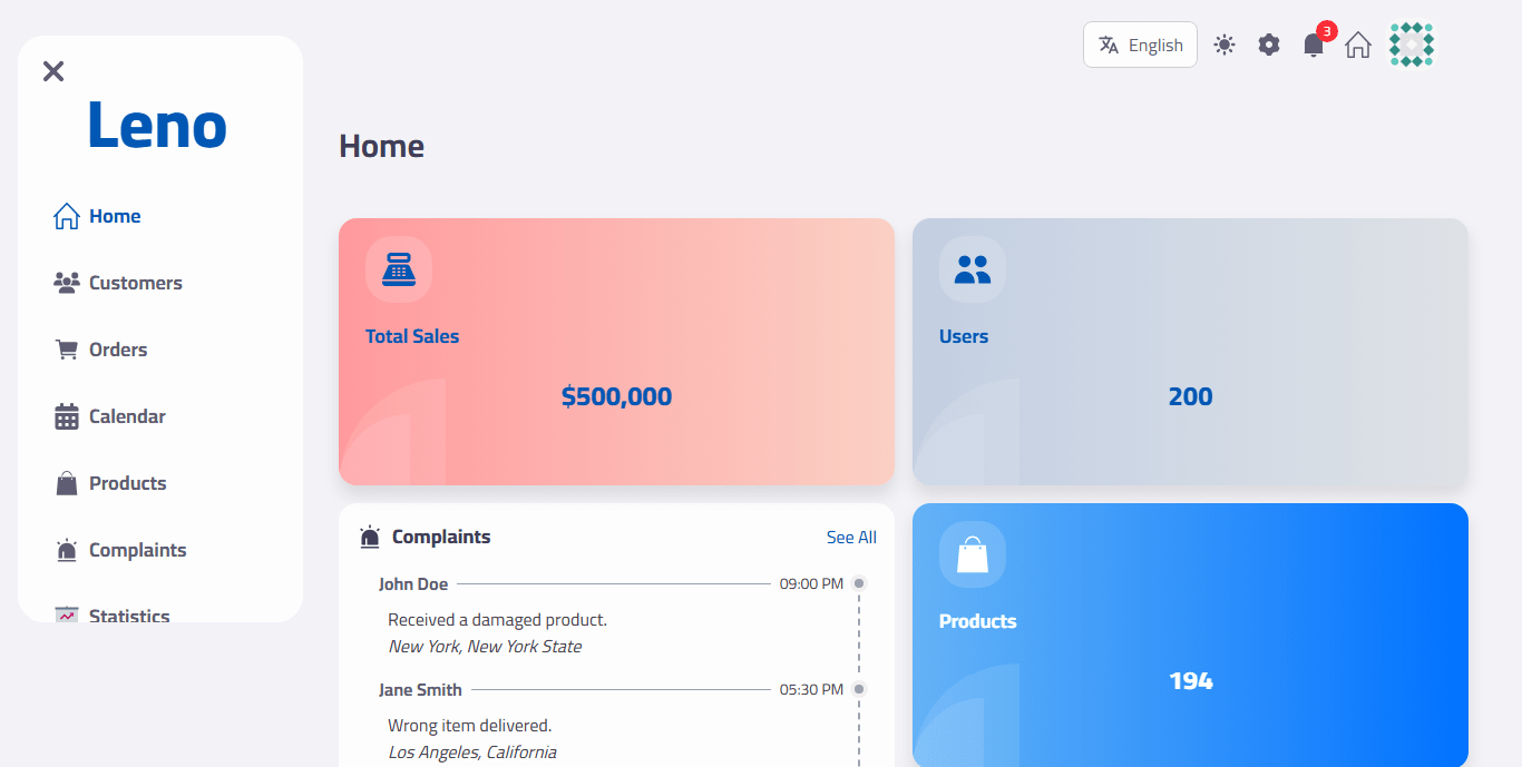 leno dashboard - website thumbnail